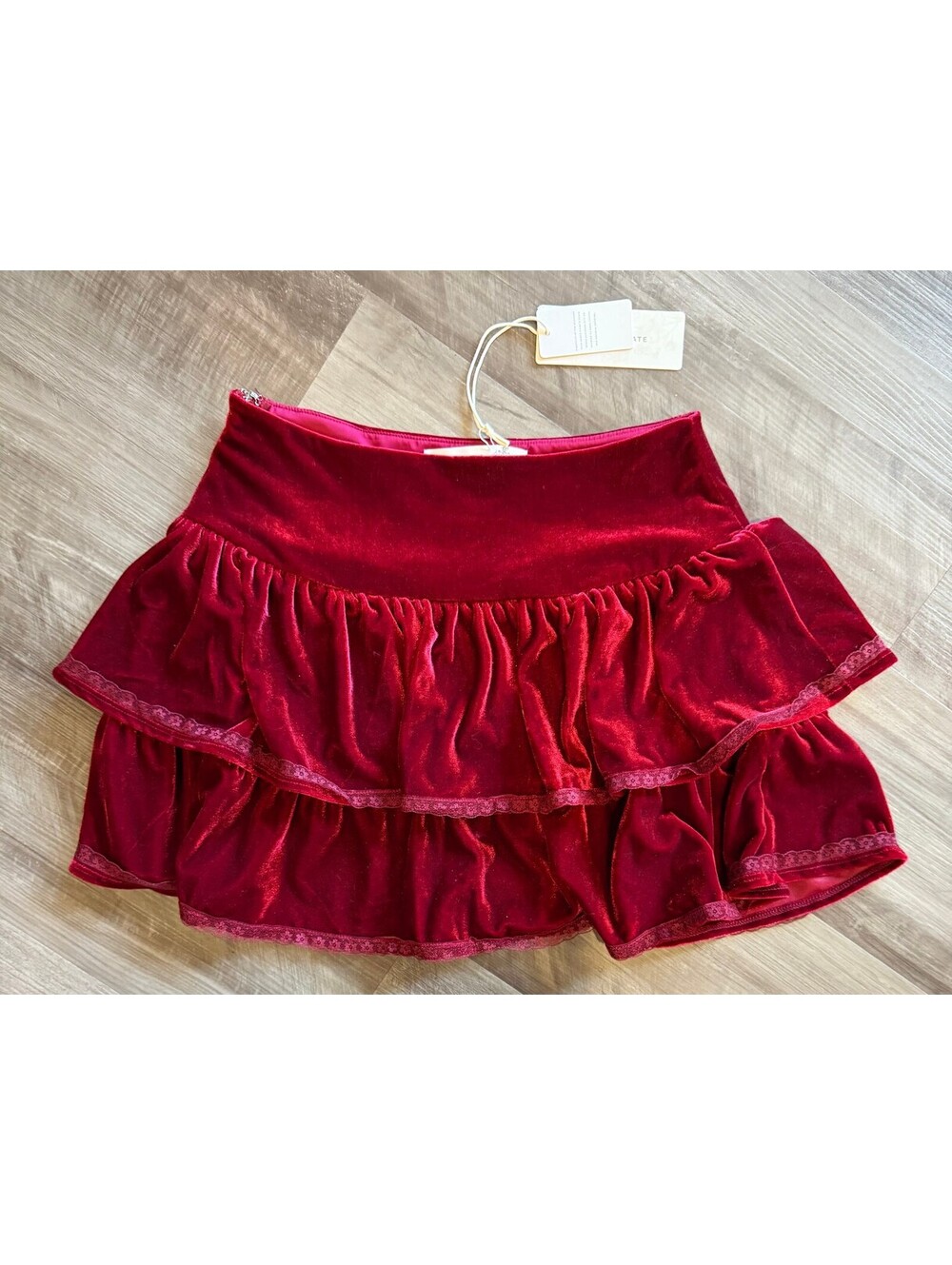 Altar'd State Red Velvet Tiered Mini Skirt Size XS NWT